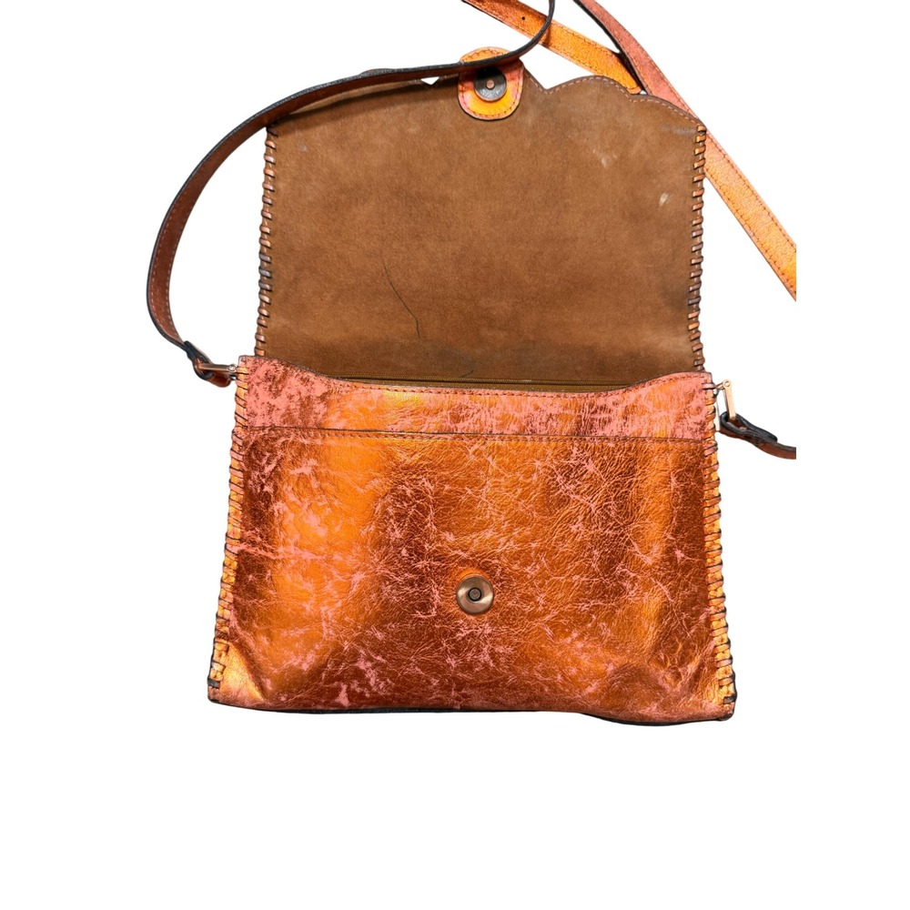 Patricia Nash Metallic Copper Pink Embossed Leather Crossbody Bag Whipstitch - Picture 9 of 10